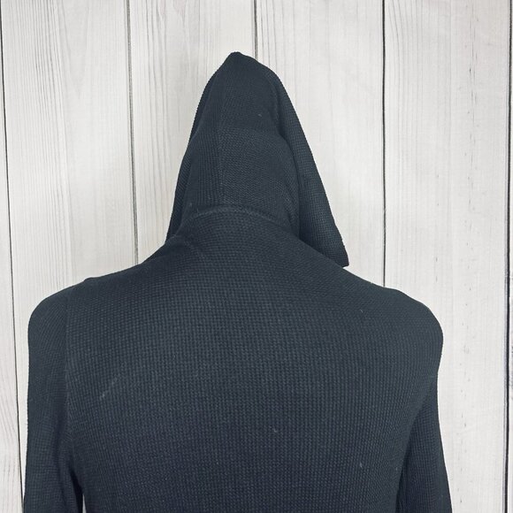 Splendid Womens Black Waffle Knit Wrap Hooded Open Front Cardigan Sz M - Picture 10 of 10